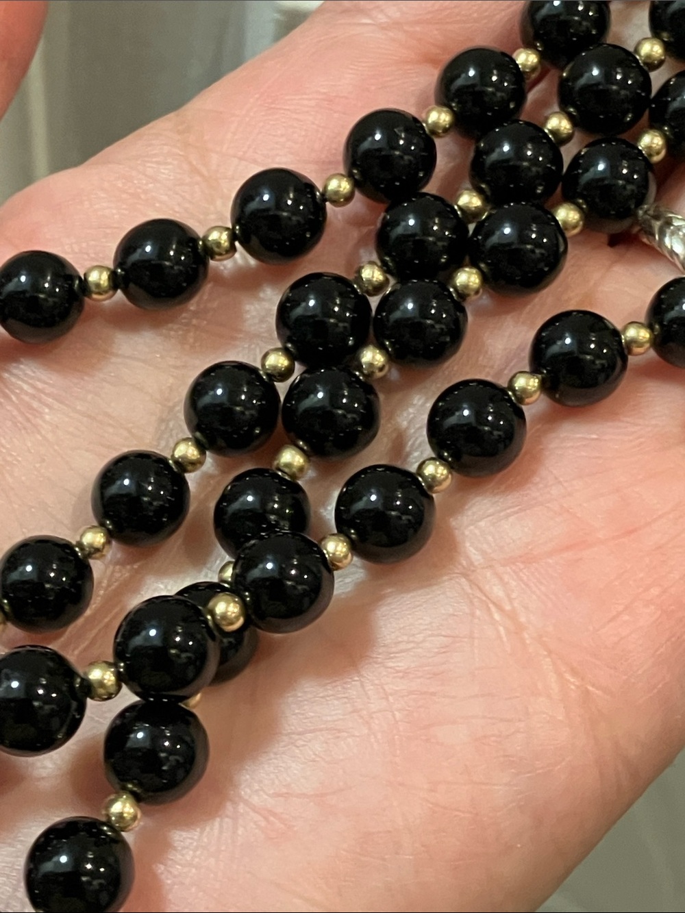 32” strand of 14K balls & Genuine Onyx - Picture 5 of 16